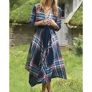 Plaid Navy Maxi Dress with Handkerchief Hem